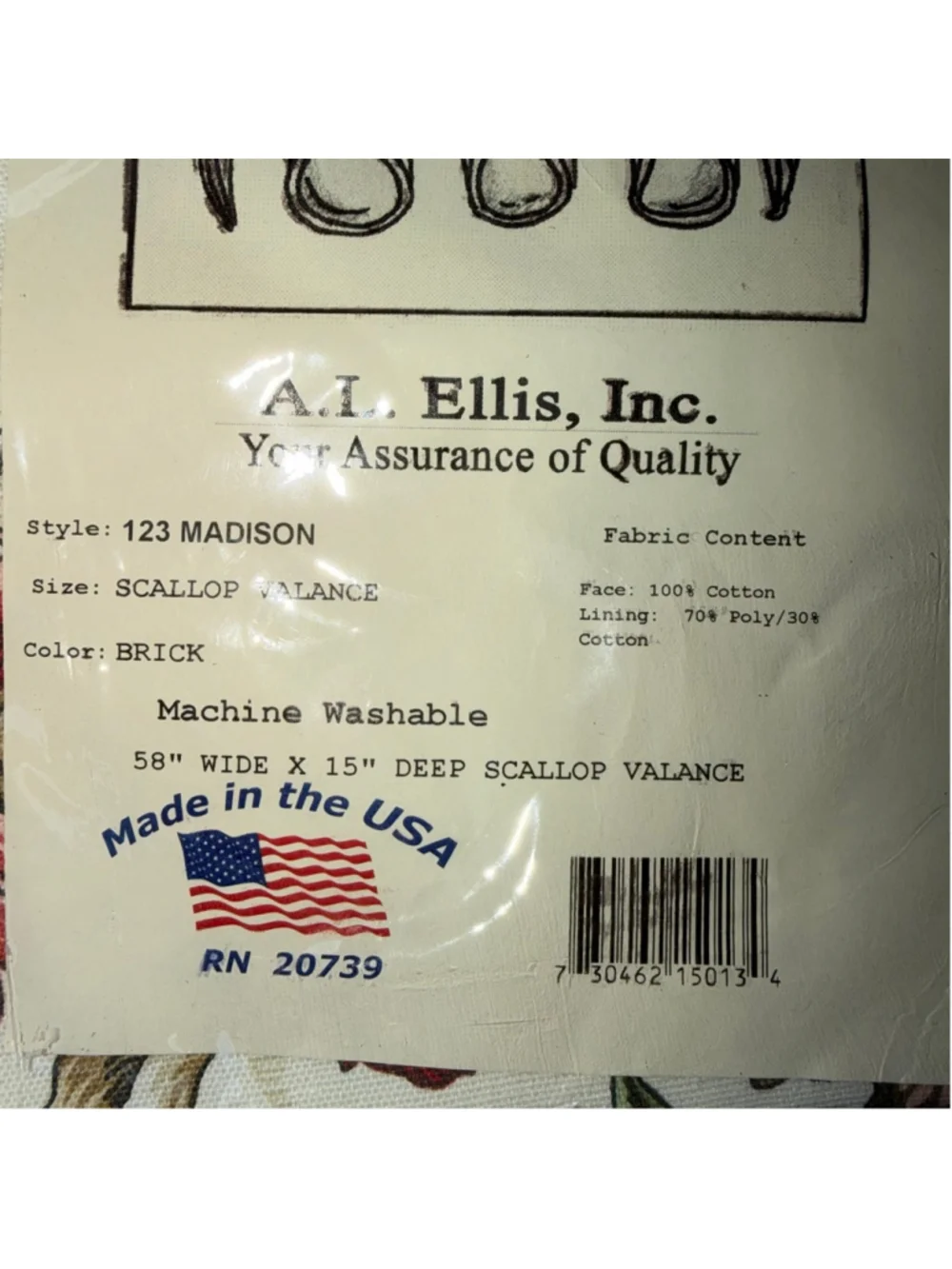 NIP A. L. Ellis Scallop Valance 100% Cotton Style 123 Madison 58”W x 15”D Brick